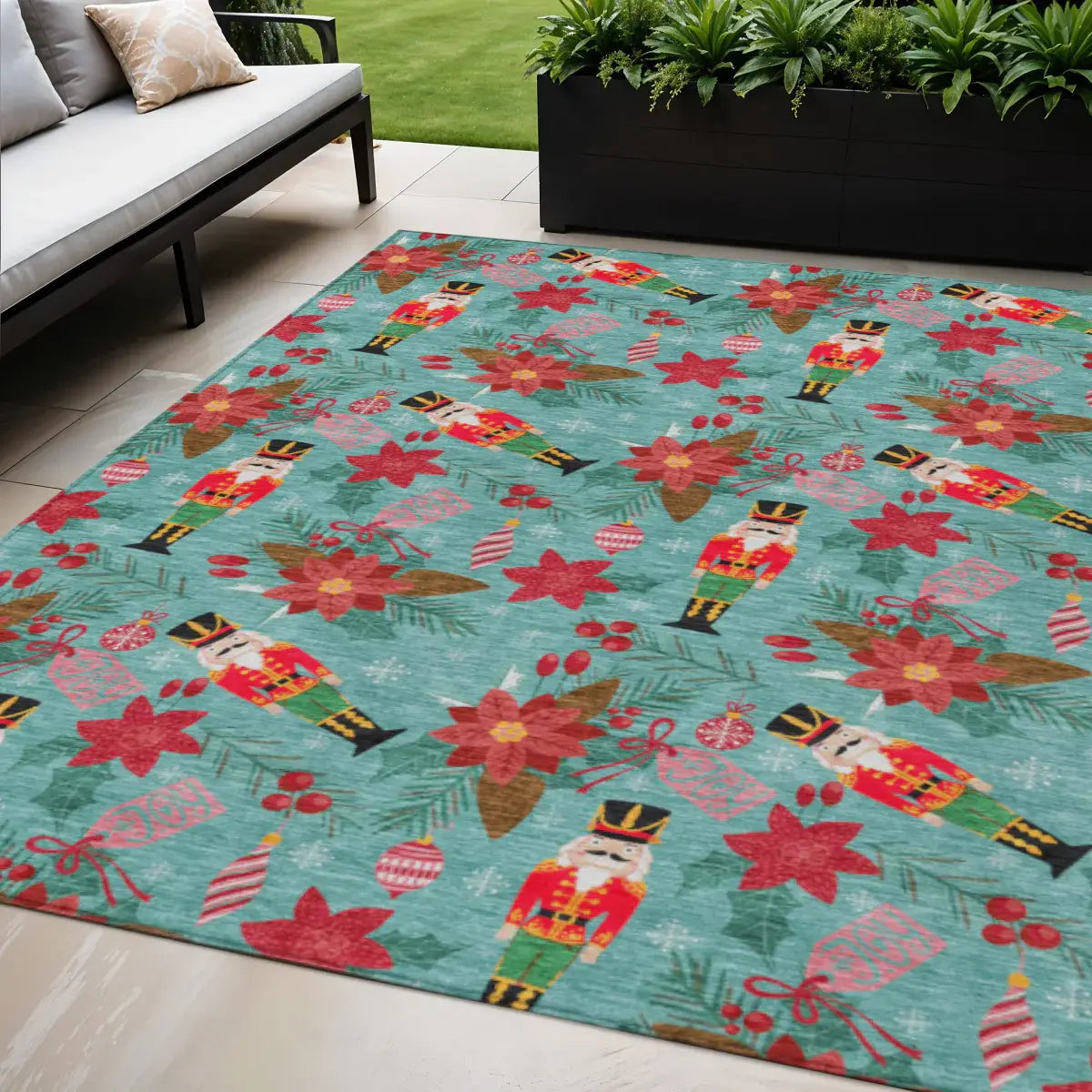 5' X 8' Teal Blue Red Black Pink And Brown Floral Washable Indoor Outdoor Area Rug - Homeroots - Flyclothing LLC