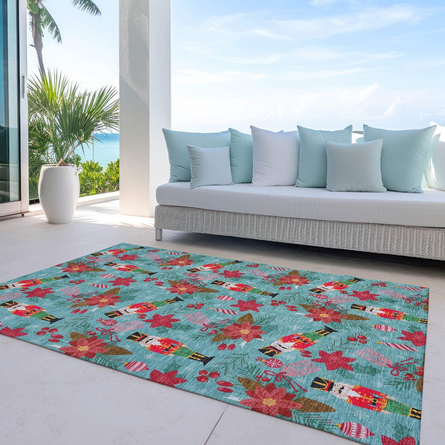 5' X 8' Teal Blue Red Black Pink And Brown Floral Washable Indoor Outdoor Area Rug - Homeroots - Flyclothing LLC