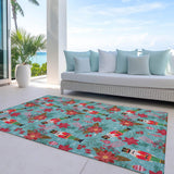 5' X 8' Teal Blue Red Black Pink And Brown Floral Washable Indoor Outdoor Area Rug - Homeroots - Flyclothing LLC