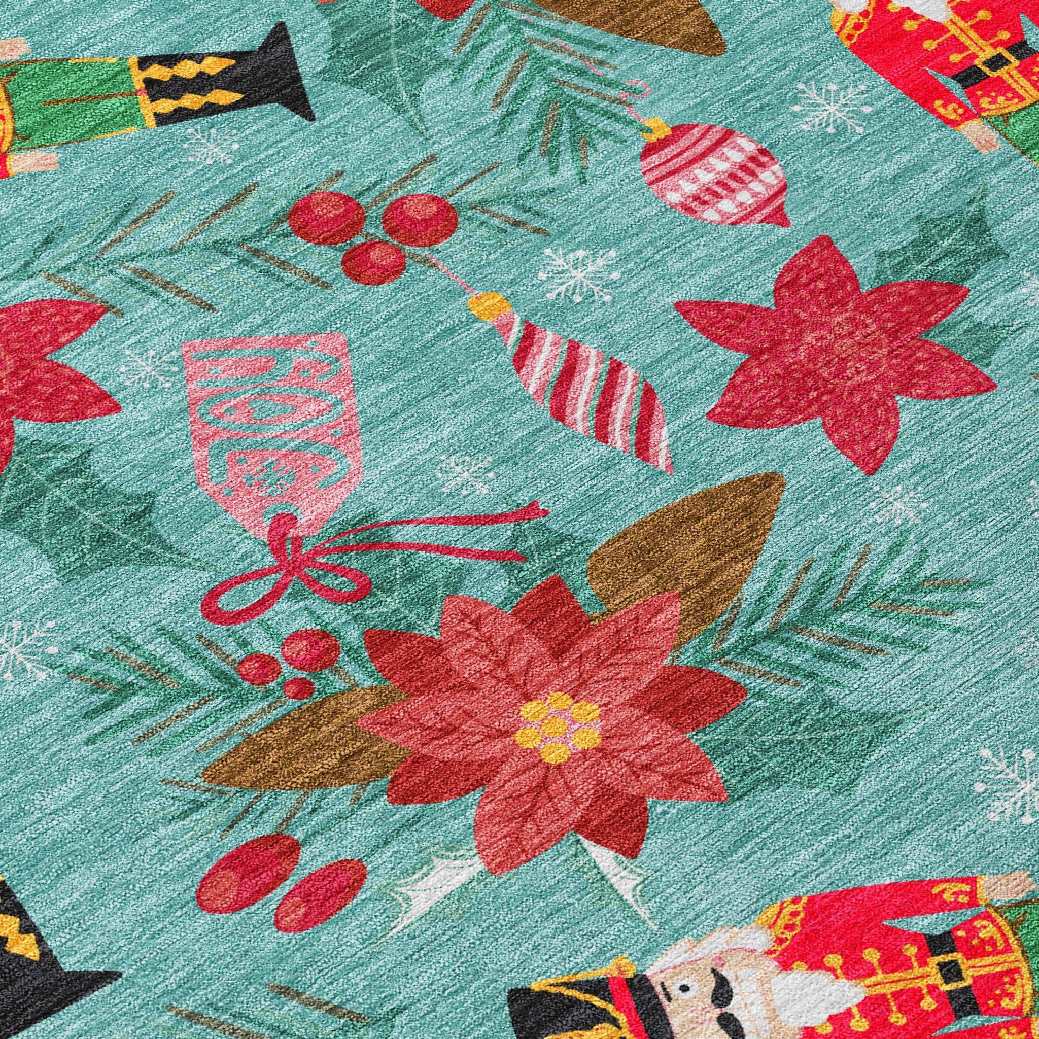 5' X 8' Teal Blue Red Black Pink And Brown Floral Washable Indoor Outdoor Area Rug - Homeroots - Flyclothing LLC