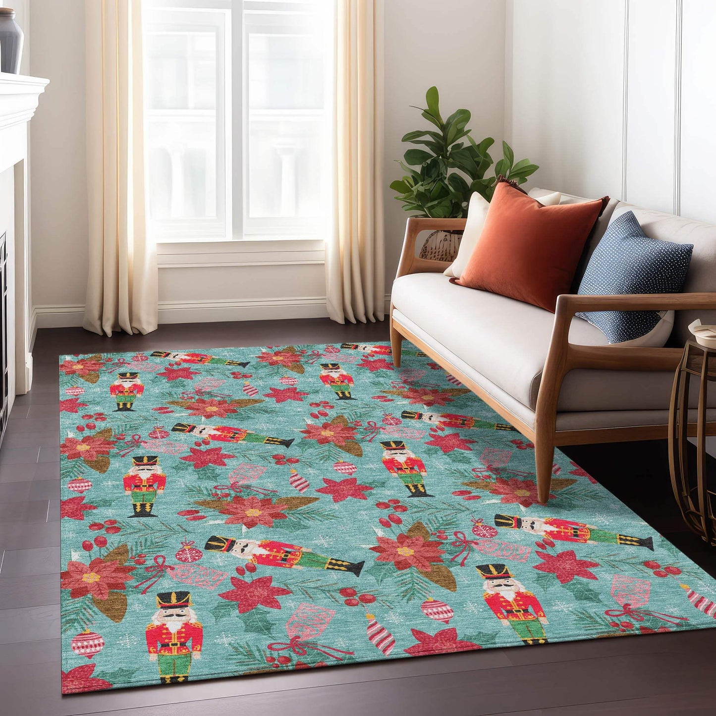 5' X 8' Teal Blue Red Black Pink And Brown Floral Washable Indoor Outdoor Area Rug - Homeroots - Flyclothing LLC