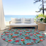 8' Teal Blue Red Black Pink And Brown Round Floral Washable Indoor Outdoor Area Rug - Homeroots - Flyclothing LLC