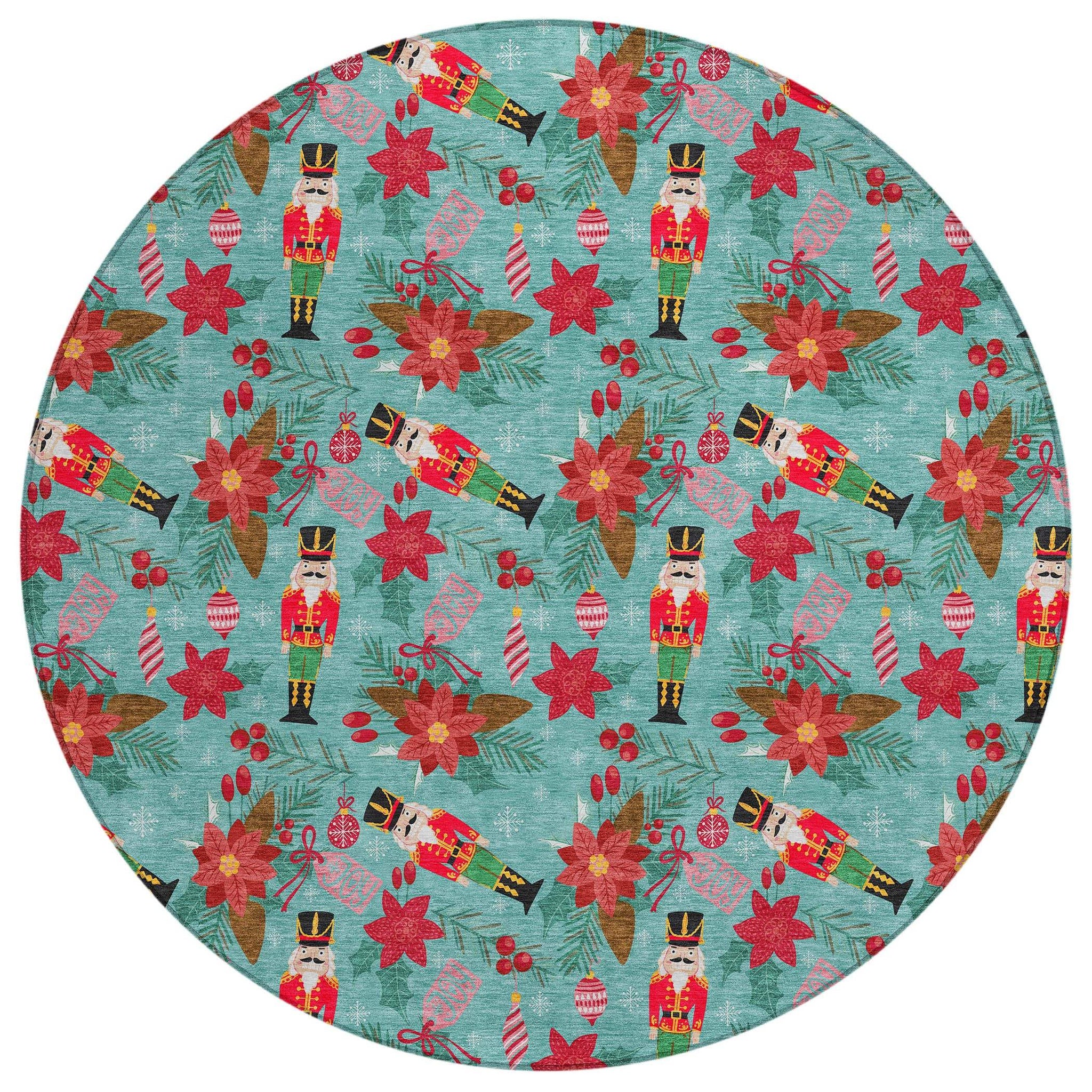 8' Teal Blue Red Black Pink And Brown Round Floral Washable Indoor Outdoor Area Rug - Homeroots - Flyclothing LLC