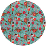 8' Teal Blue Red Black Pink And Brown Round Floral Washable Indoor Outdoor Area Rug - Homeroots - Flyclothing LLC