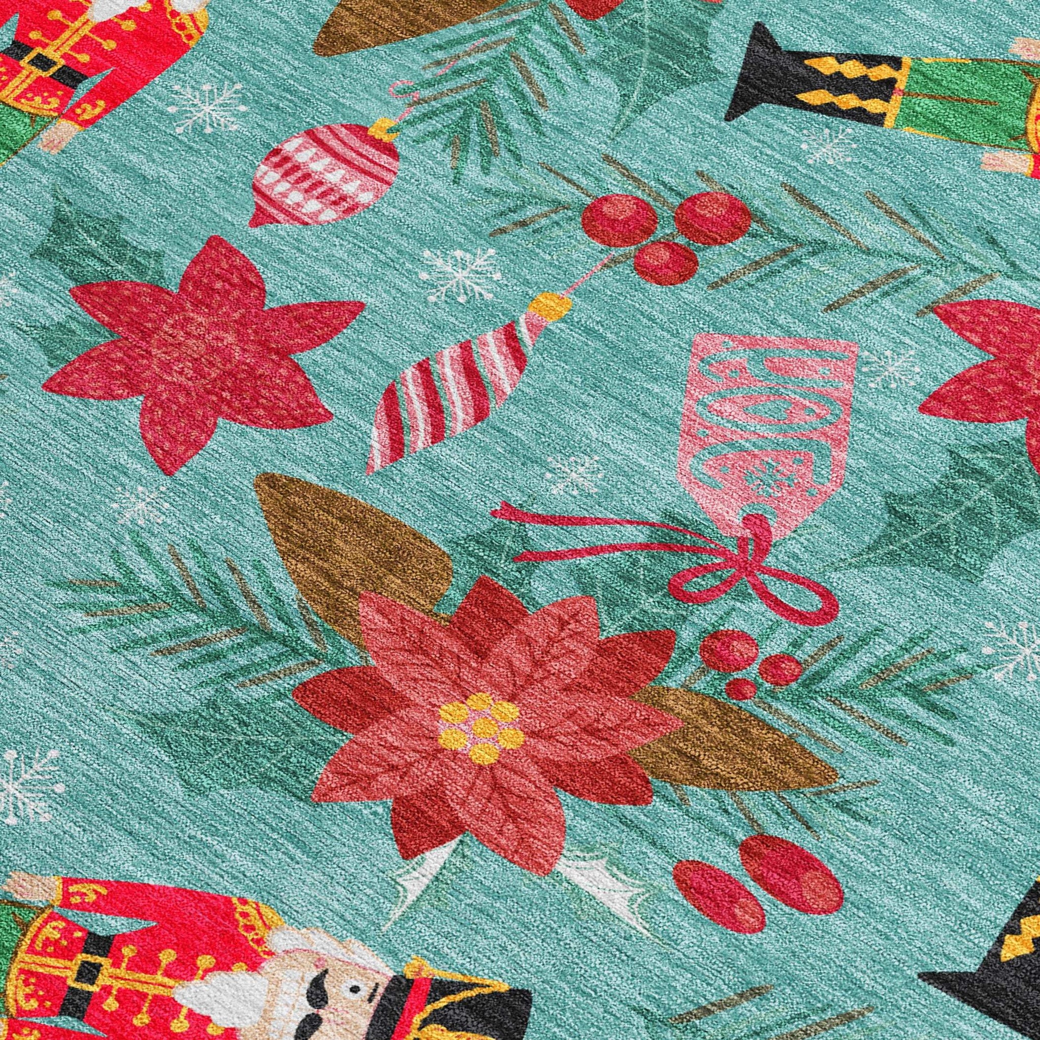 8' X 10' Teal Blue Red Black Pink And Brown Floral Washable Indoor Outdoor Area Rug - Homeroots - Flyclothing LLC