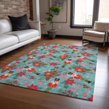 8' X 10' Teal Blue Red Black Pink And Brown Floral Washable Indoor Outdoor Area Rug - Homeroots - Flyclothing LLC