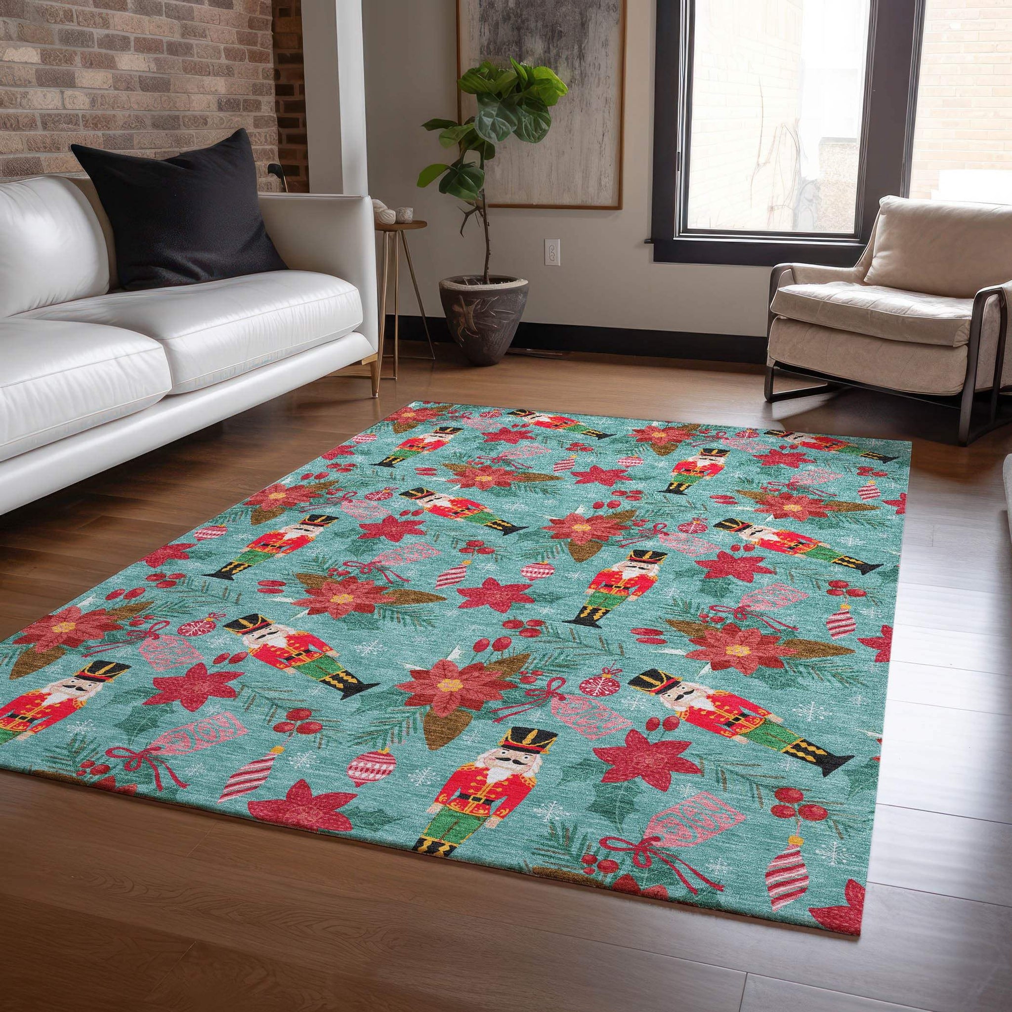 8' X 10' Teal Blue Red Black Pink And Brown Floral Washable Indoor Outdoor Area Rug - Homeroots - Flyclothing LLC