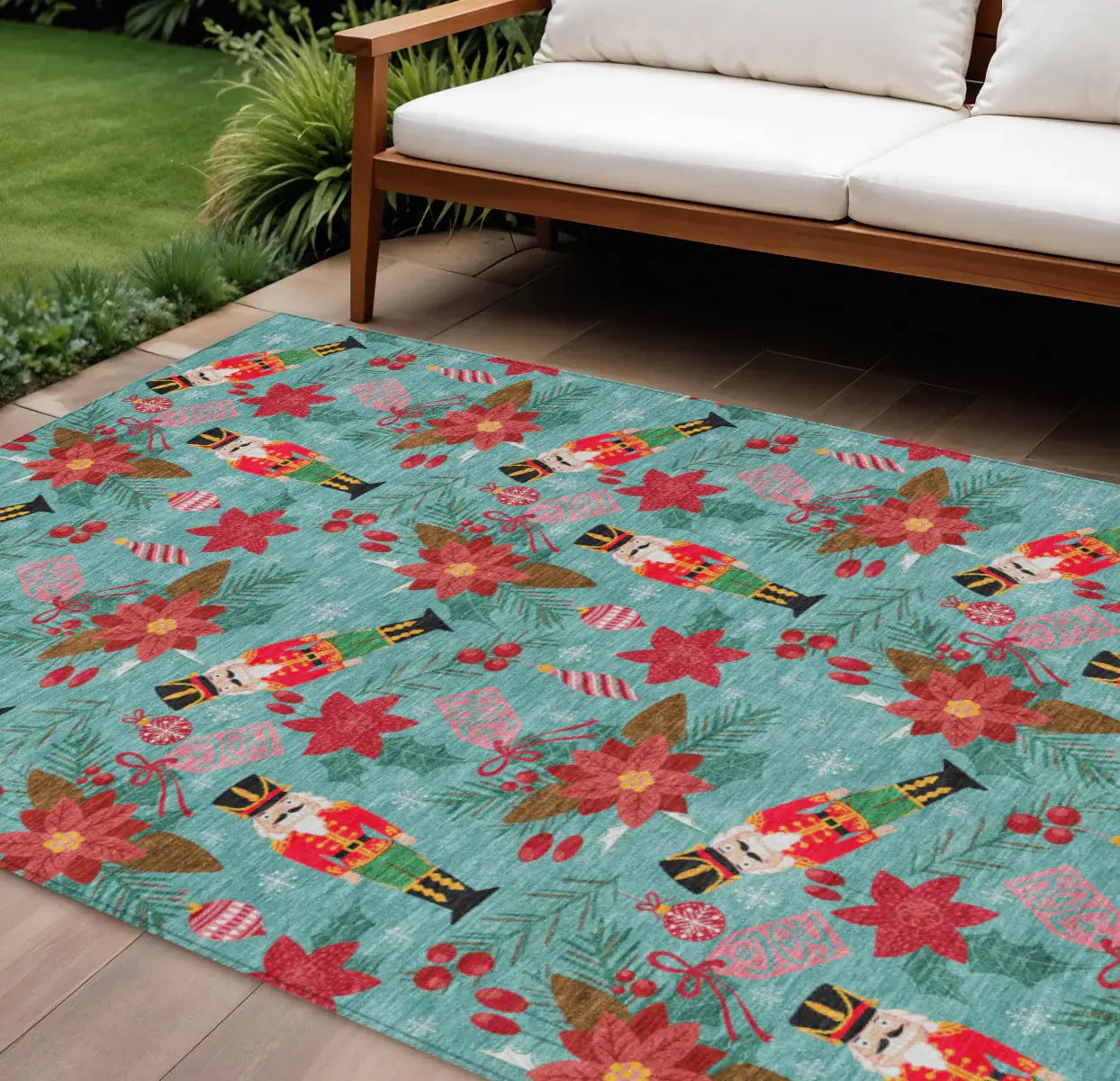 9' X 12' Teal Blue Red Black Pink And Brown Floral Washable Indoor Outdoor Area Rug - Homeroots - Flyclothing LLC