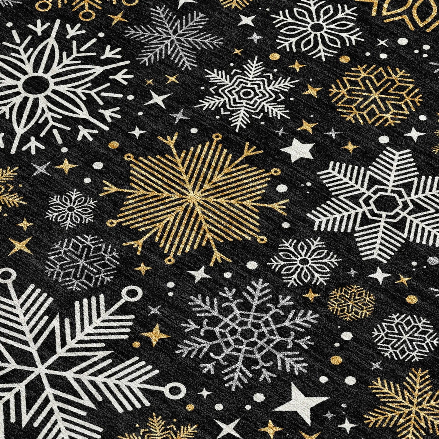 3' X 5' Black Gold And Gray Snowflake Washable Indoor Outdoor Area Rug - Homeroots - Flyclothing LLC