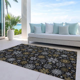 3' X 5' Black Gold And Gray Snowflake Washable Indoor Outdoor Area Rug - Homeroots - Flyclothing LLC