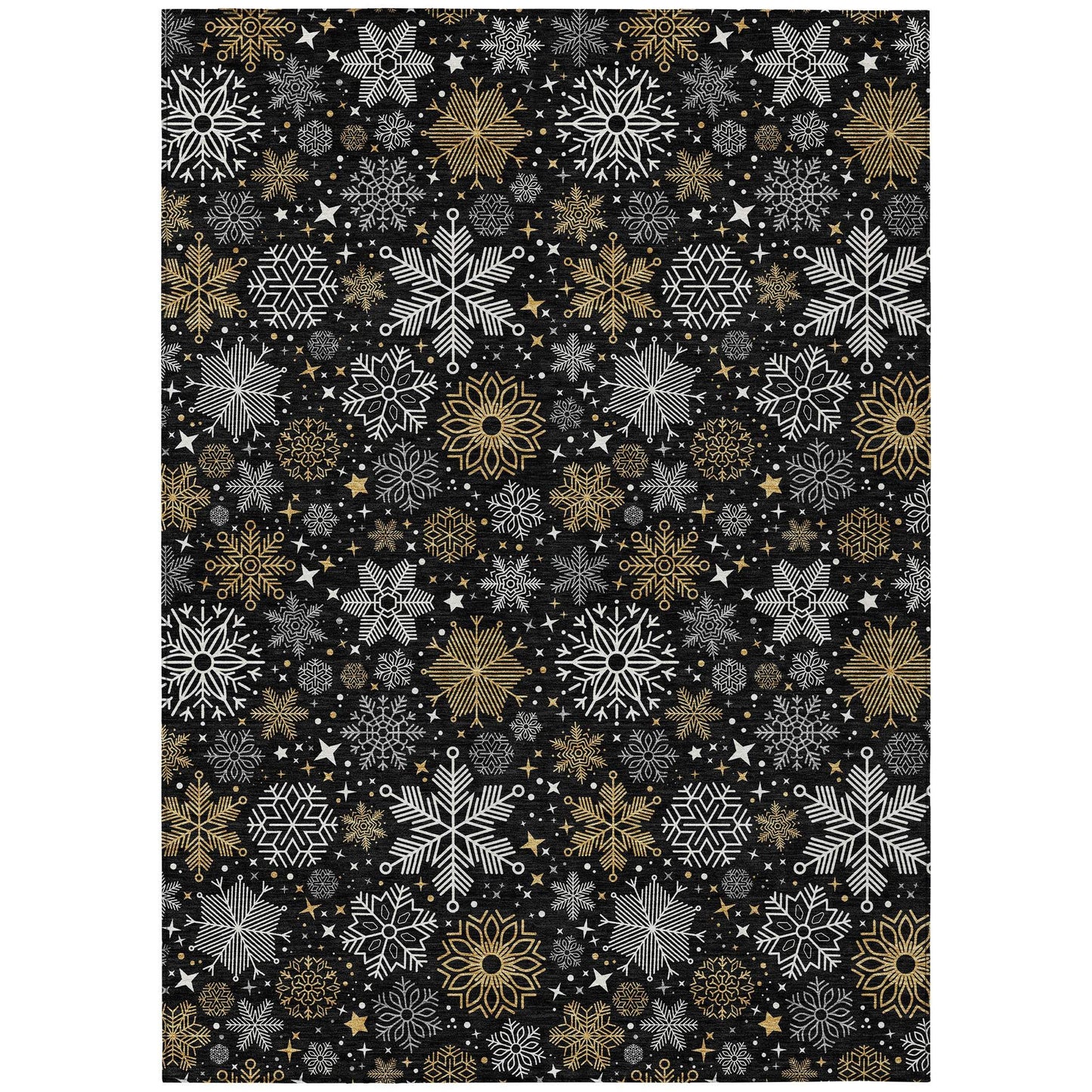 3' X 5' Black Gold And Gray Snowflake Washable Indoor Outdoor Area Rug - Homeroots - Flyclothing LLC