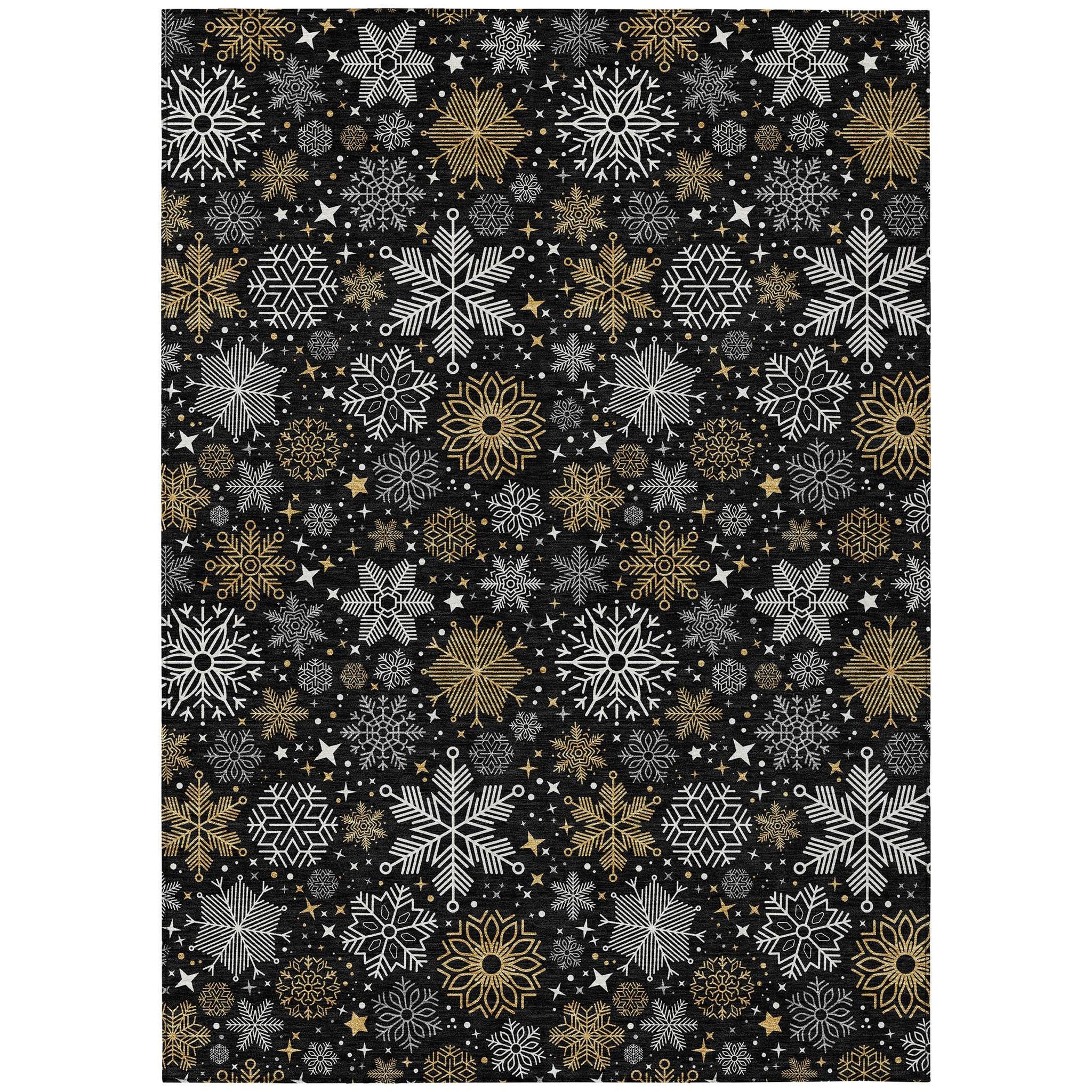 3' X 5' Black Gold And Gray Snowflake Washable Indoor Outdoor Area Rug - Homeroots - Flyclothing LLC