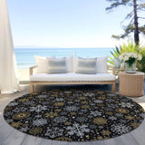8' Black Gold And Gray Round Snowflake Washable Indoor Outdoor Area Rug - Homeroots - Flyclothing LLC