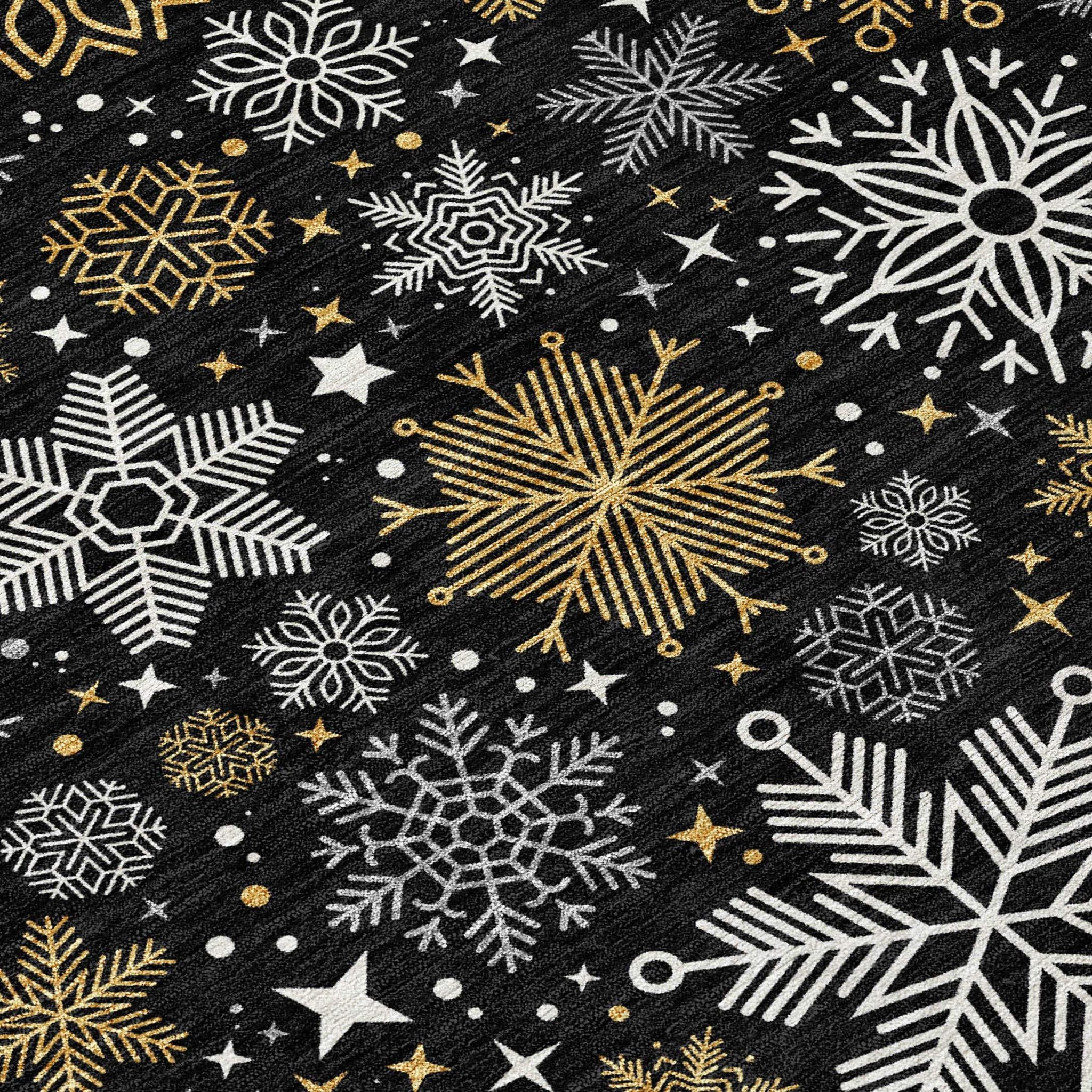 8' X 10' Black Gold And Gray Snowflake Washable Indoor Outdoor Area Rug - Homeroots - Flyclothing LLC