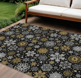 10' X 14' Black Gold And Gray Snowflake Washable Indoor Outdoor Area Rug - Homeroots - Flyclothing LLC