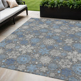5' X 8' Gray Blue And Ivory Snowflake Washable Indoor Outdoor Area Rug - Homeroots - Flyclothing LLC