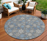 8' Gray Blue And Ivory Round Snowflake Washable Indoor Outdoor Area Rug - Homeroots - Flyclothing LLC