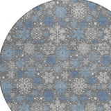 8' Gray Blue And Ivory Round Snowflake Washable Indoor Outdoor Area Rug - Homeroots - Flyclothing LLC