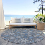 8' Gray Blue And Ivory Round Snowflake Washable Indoor Outdoor Area Rug - Homeroots - Flyclothing LLC