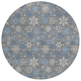 8' Gray Blue And Ivory Round Snowflake Washable Indoor Outdoor Area Rug - Homeroots - Flyclothing LLC