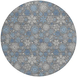 8' Gray Blue And Ivory Round Snowflake Washable Indoor Outdoor Area Rug - Homeroots - Flyclothing LLC