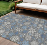 9' X 12' Gray Blue And Ivory Snowflake Washable Indoor Outdoor Area Rug - Homeroots - Flyclothing LLC