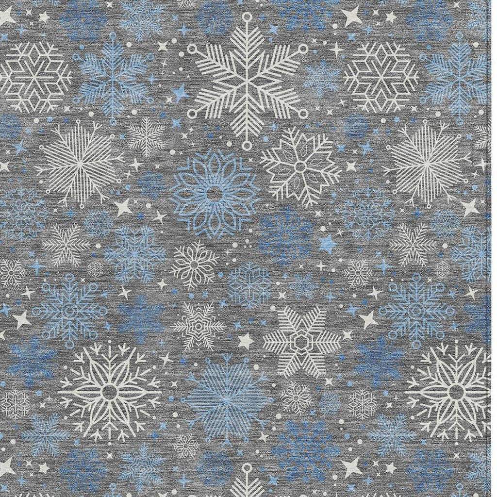 9' X 12' Gray Blue And Ivory Snowflake Washable Indoor Outdoor Area Rug - Homeroots - Flyclothing LLC