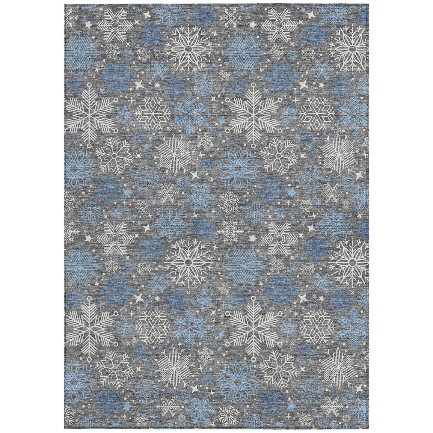 9' X 12' Gray Blue And Ivory Snowflake Washable Indoor Outdoor Area Rug - Homeroots - Flyclothing LLC