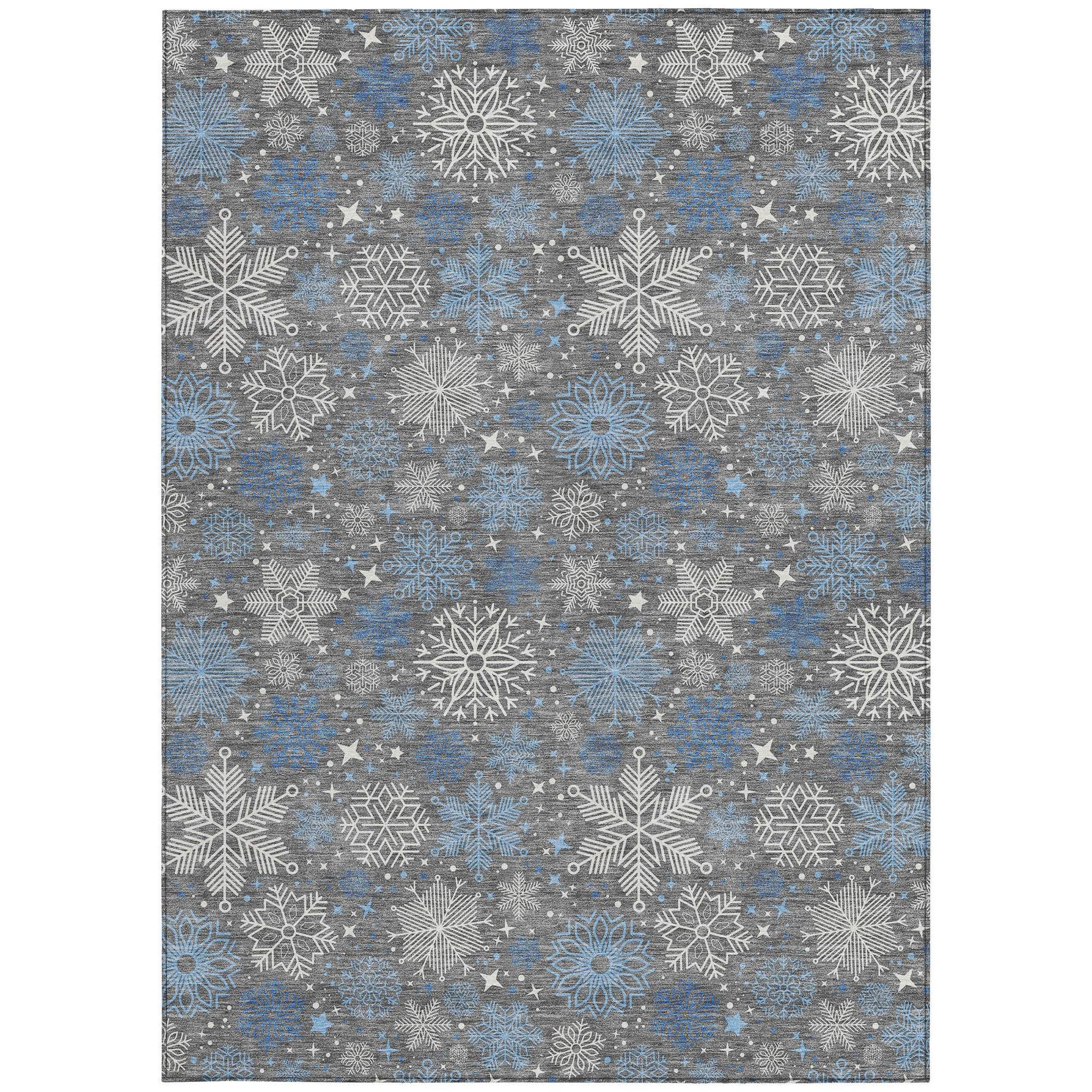 9' X 12' Gray Blue And Ivory Snowflake Washable Indoor Outdoor Area Rug - Homeroots - Flyclothing LLC