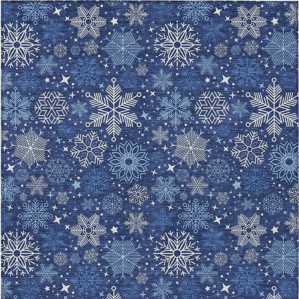 3' X 5' Navy Blue Ivory And Sky Blue Snowflake Washable Indoor Outdoor Area Rug - Homeroots - Flyclothing LLC