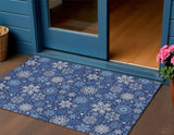 3' X 5' Navy Blue Ivory And Sky Blue Snowflake Washable Indoor Outdoor Area Rug - Homeroots - Flyclothing LLC