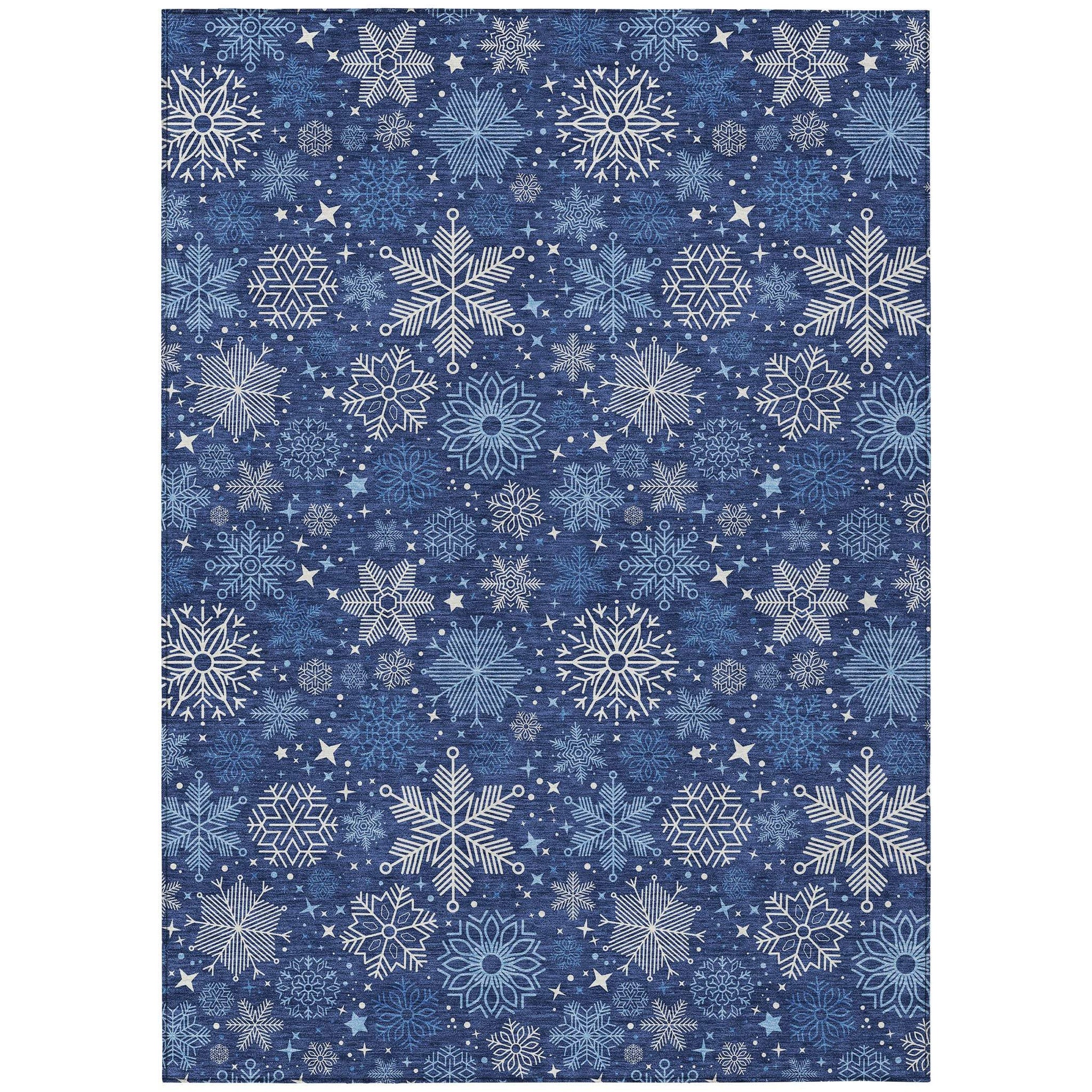 3' X 5' Navy Blue Ivory And Sky Blue Snowflake Washable Indoor Outdoor Area Rug - Homeroots - Flyclothing LLC
