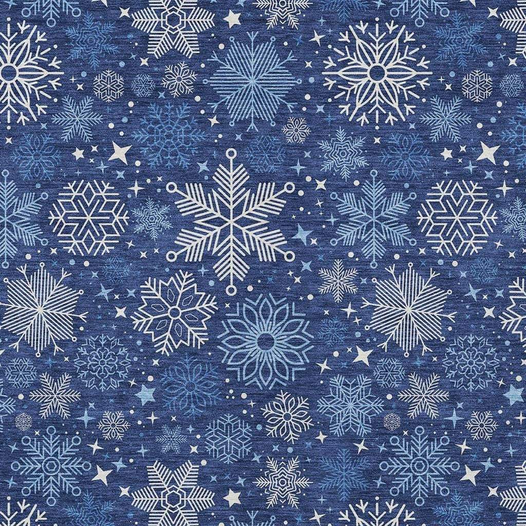 3' X 5' Navy Blue Ivory And Sky Blue Snowflake Washable Indoor Outdoor Area Rug - Homeroots - Flyclothing LLC
