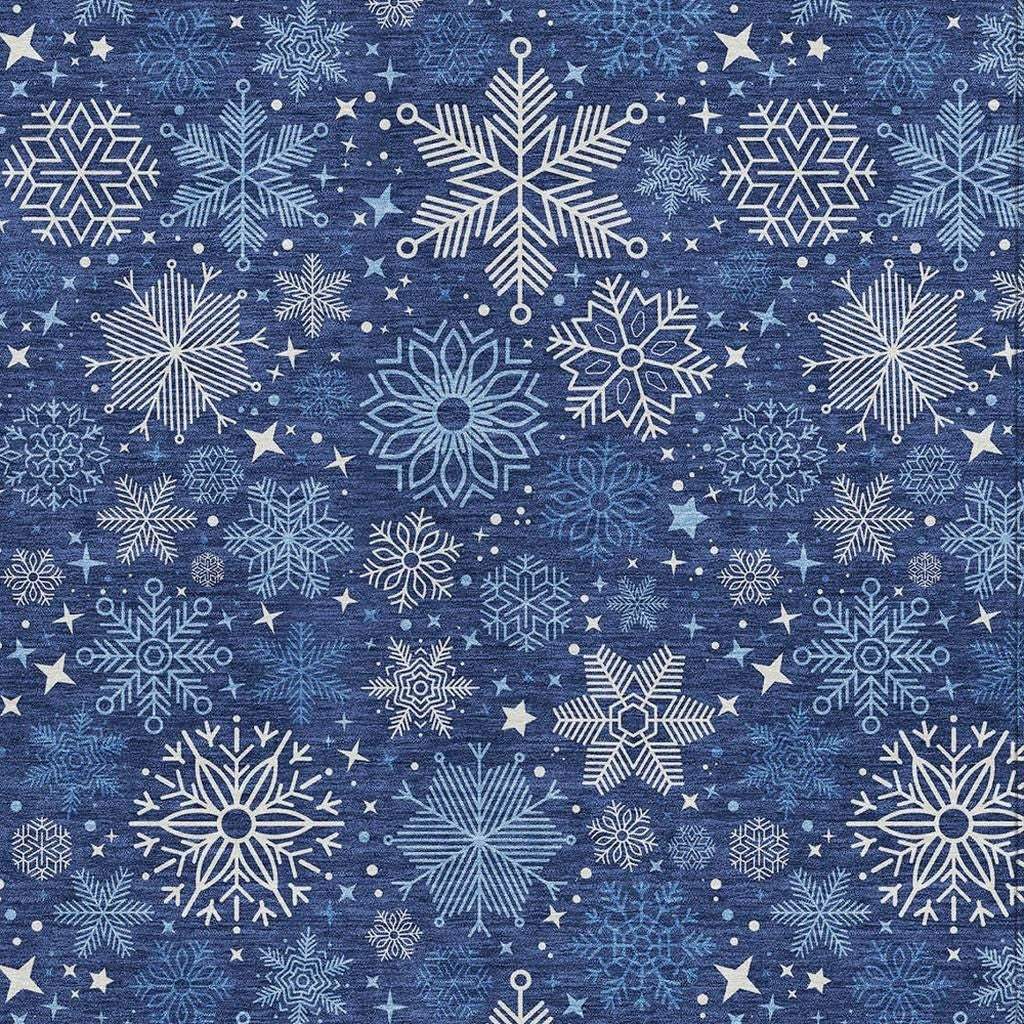 5' X 8' Navy Blue Ivory And Sky Blue Snowflake Washable Indoor Outdoor Area Rug - Homeroots - Flyclothing LLC