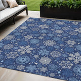 5' X 8' Navy Blue Ivory And Sky Blue Snowflake Washable Indoor Outdoor Area Rug - Homeroots - Flyclothing LLC