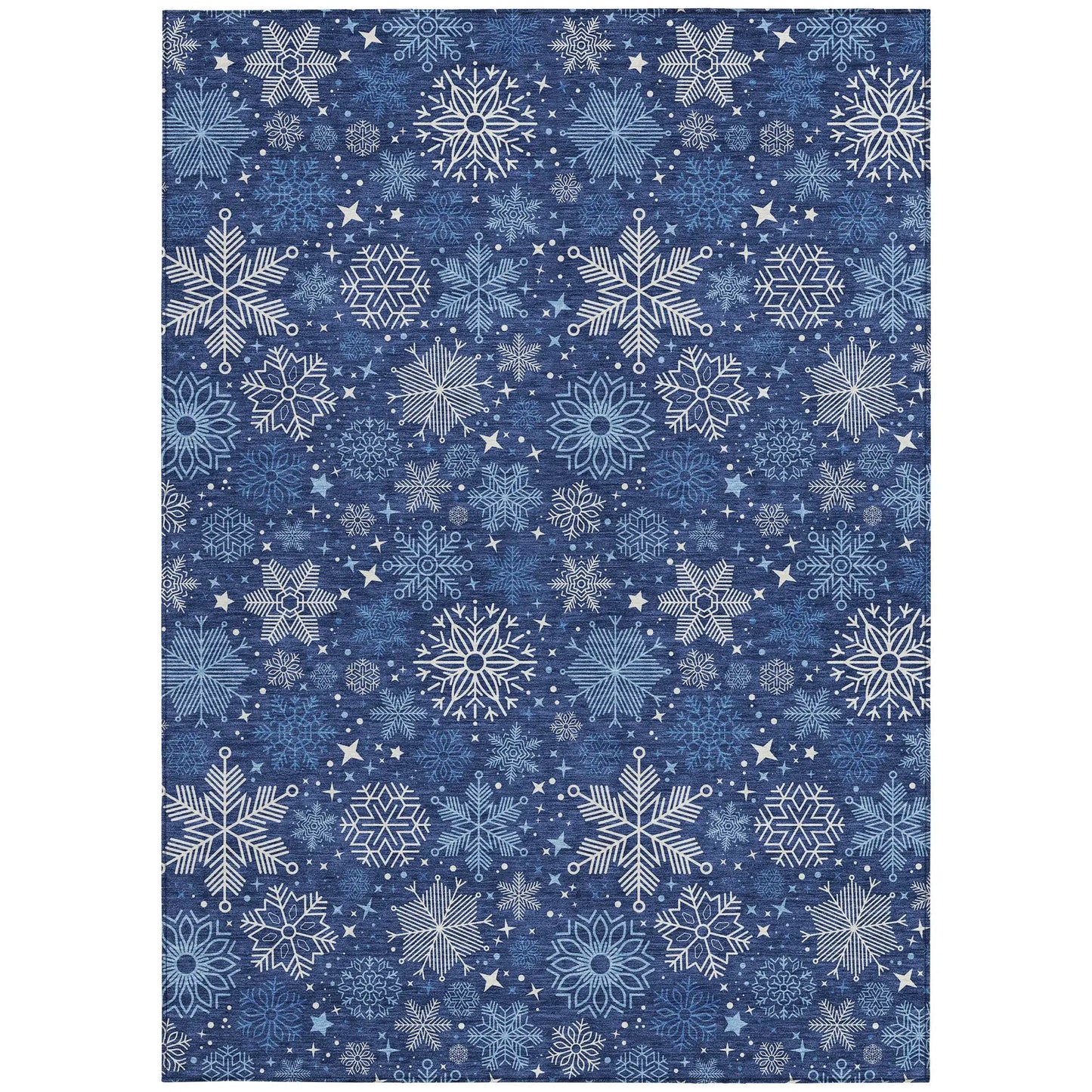 5' X 8' Navy Blue Ivory And Sky Blue Snowflake Washable Indoor Outdoor Area Rug - Homeroots - Flyclothing LLC