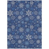 5' X 8' Navy Blue Ivory And Sky Blue Snowflake Washable Indoor Outdoor Area Rug - Homeroots - Flyclothing LLC