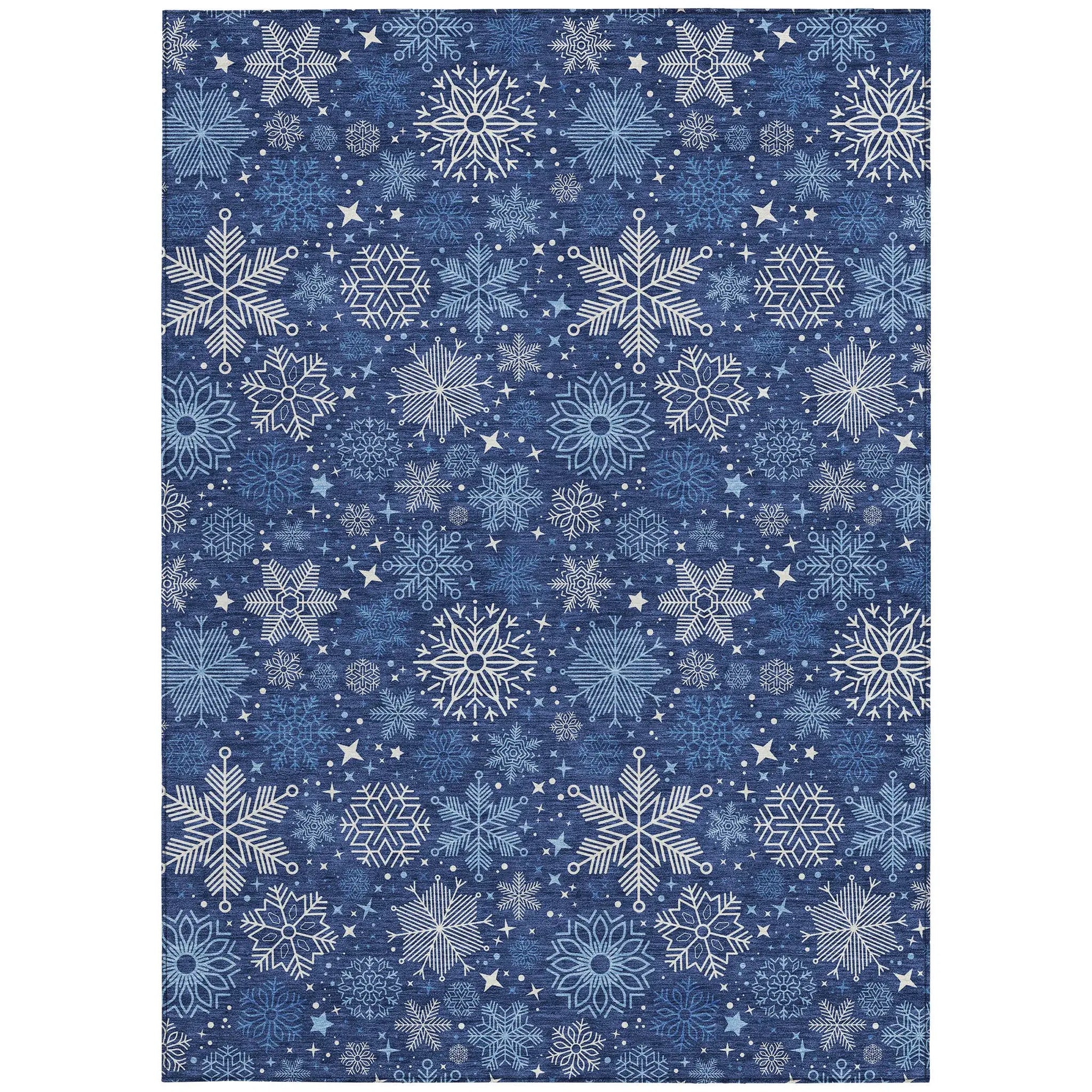 5' X 8' Navy Blue Ivory And Sky Blue Snowflake Washable Indoor Outdoor Area Rug - Homeroots - Flyclothing LLC