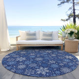 8' Navy Blue Ivory And Sky Blue Round Snowflake Washable Indoor Outdoor Area Rug - Homeroots - Flyclothing LLC