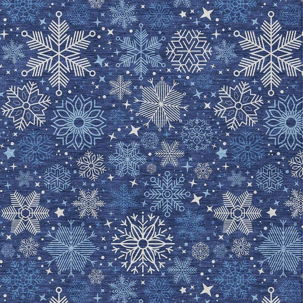 8' X 10' Navy Blue Ivory And Sky Blue Snowflake Washable Indoor Outdoor Area Rug - Homeroots - Flyclothing LLC