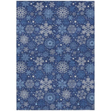 8' X 10' Navy Blue Ivory And Sky Blue Snowflake Washable Indoor Outdoor Area Rug - Homeroots - Flyclothing LLC
