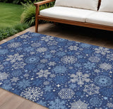 9' X 12' Navy Blue Ivory And Sky Blue Snowflake Washable Indoor Outdoor Area Rug - Homeroots - Flyclothing LLC