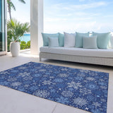 9' X 12' Navy Blue Ivory And Sky Blue Snowflake Washable Indoor Outdoor Area Rug - Homeroots - Flyclothing LLC