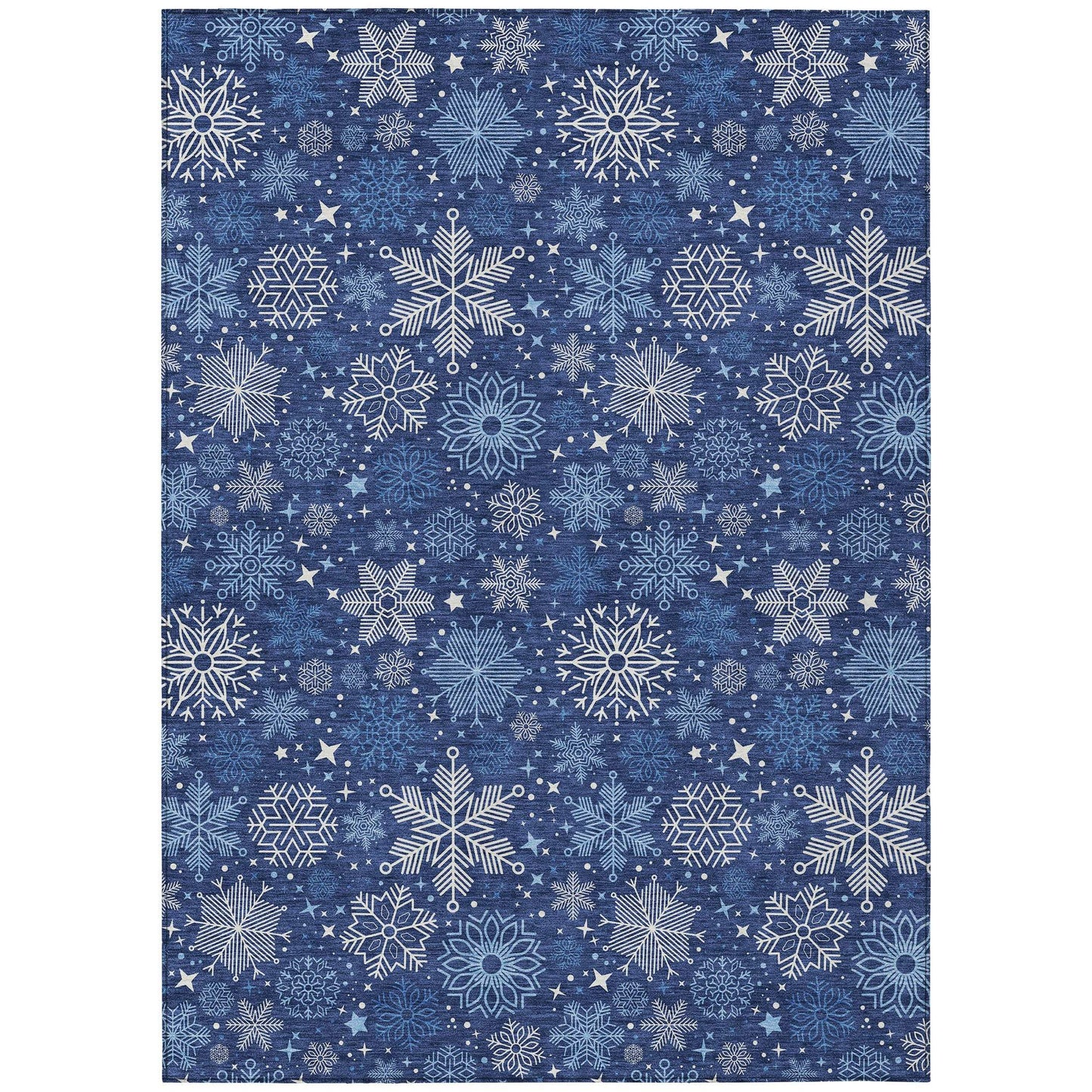 9' X 12' Navy Blue Ivory And Sky Blue Snowflake Washable Indoor Outdoor Area Rug - Homeroots - Flyclothing LLC