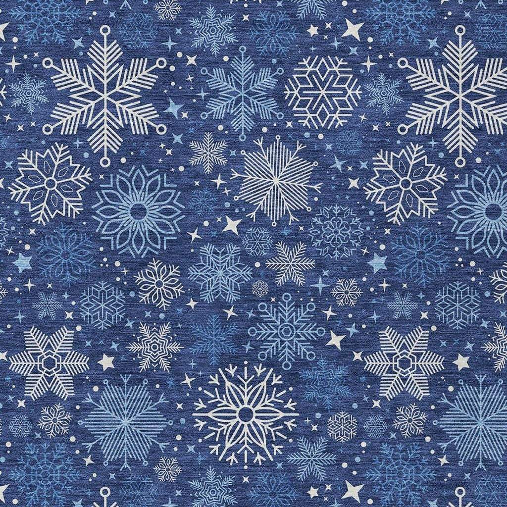 9' X 12' Navy Blue Ivory And Sky Blue Snowflake Washable Indoor Outdoor Area Rug - Homeroots - Flyclothing LLC