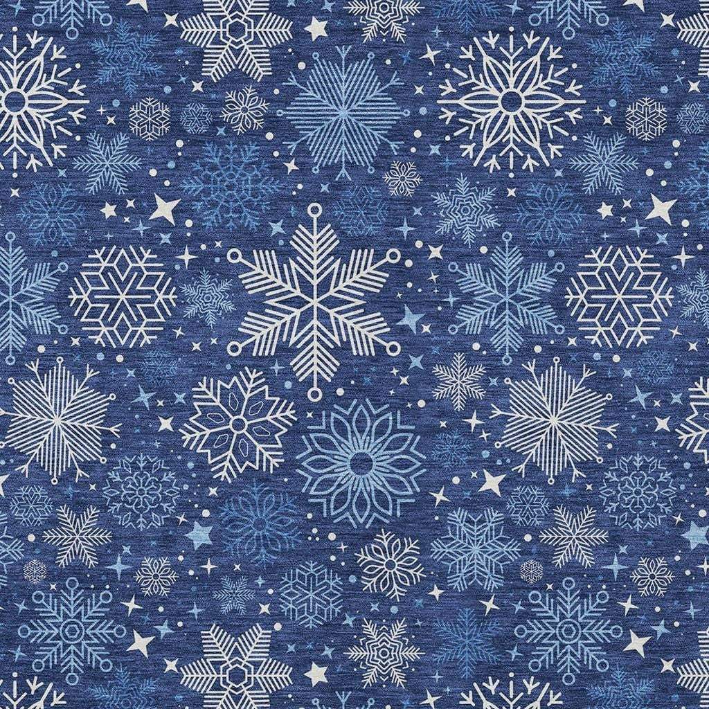 10' X 14' Navy Blue Ivory And Sky Blue Snowflake Washable Indoor Outdoor Area Rug - Homeroots - Flyclothing LLC