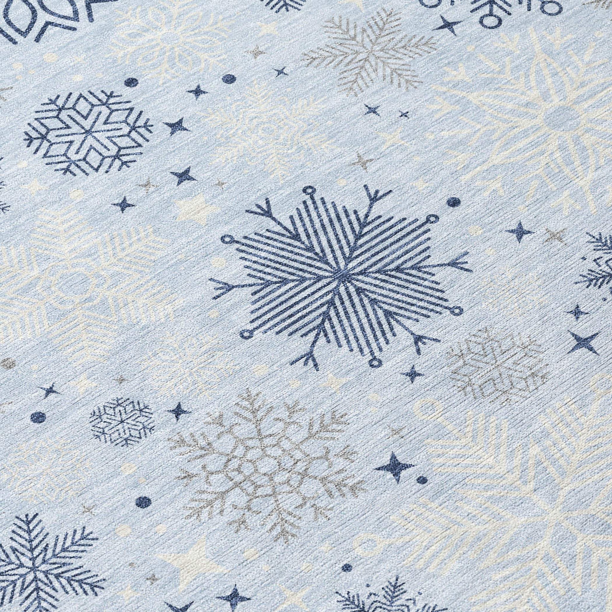 3' X 5' Sky Blue Navy Blue And Ivory Snowflake Washable Indoor Outdoor Area Rug - Homeroots - Flyclothing LLC