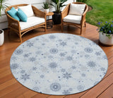 8' Sky Blue Navy Blue And Ivory Round Snowflake Washable Indoor Outdoor Area Rug - Homeroots - Flyclothing LLC