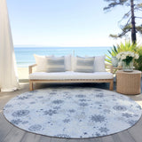 8' Sky Blue Navy Blue And Ivory Round Snowflake Washable Indoor Outdoor Area Rug - Homeroots - Flyclothing LLC