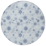 8' Sky Blue Navy Blue And Ivory Round Snowflake Washable Indoor Outdoor Area Rug - Homeroots - Flyclothing LLC